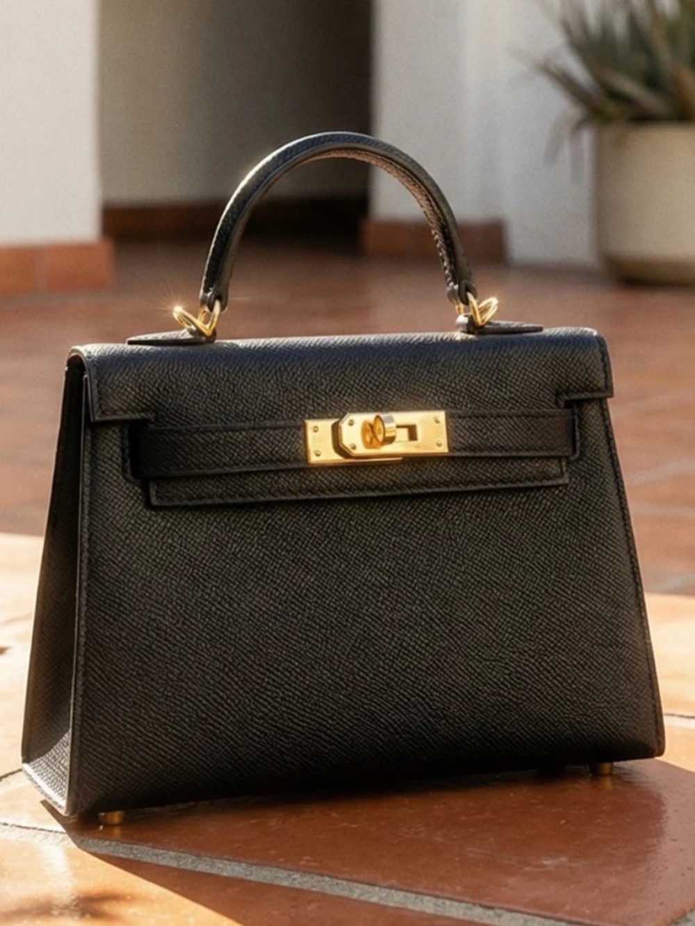 Billini Black Top-Handle Satchel with Gold Hardware